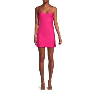 Line and Dot Halterneck Satin Hot Pink Mini Dress XS